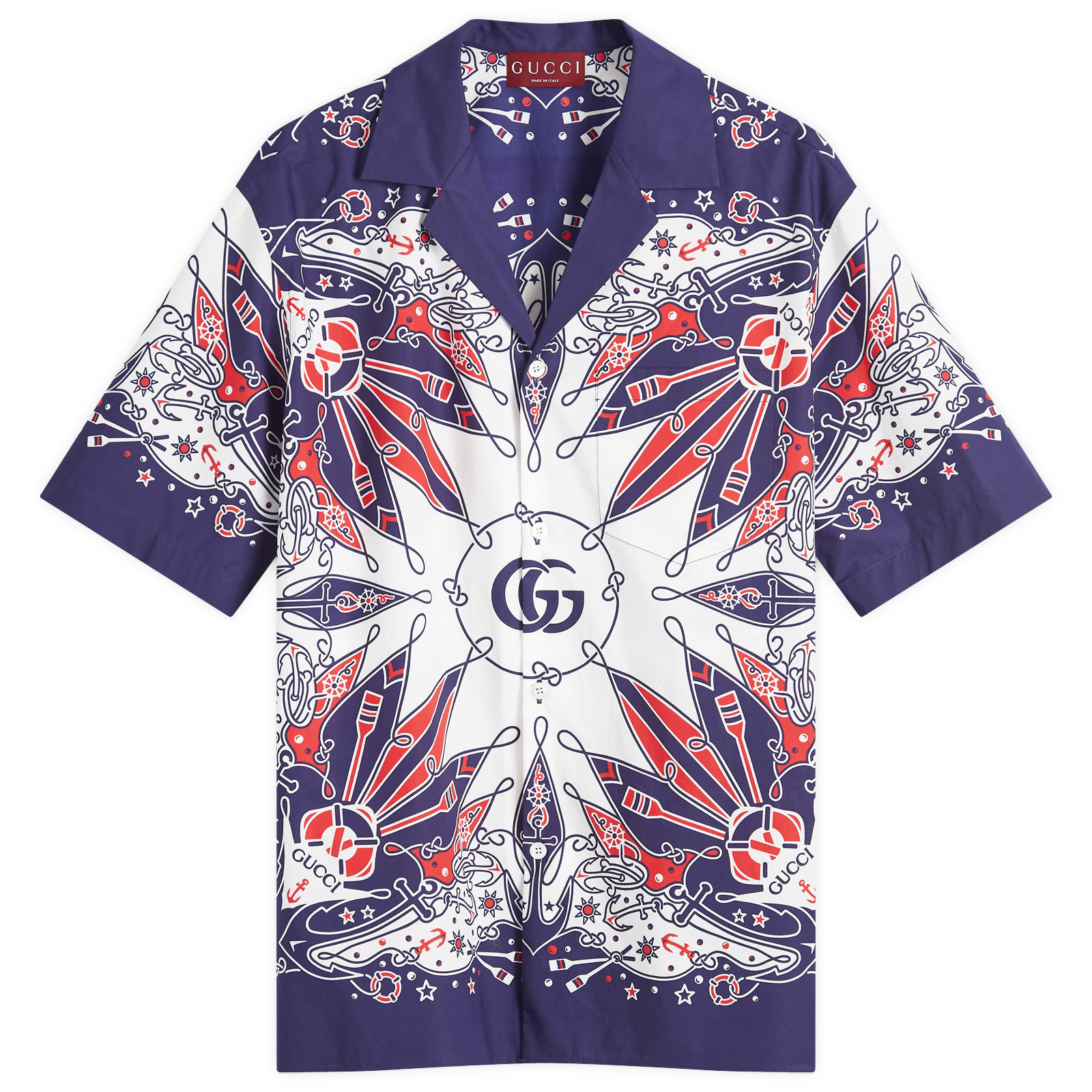 

Рубашка с коротким рукавом Gucci Bandana Print Vacation Shirt, цвет White & Blue