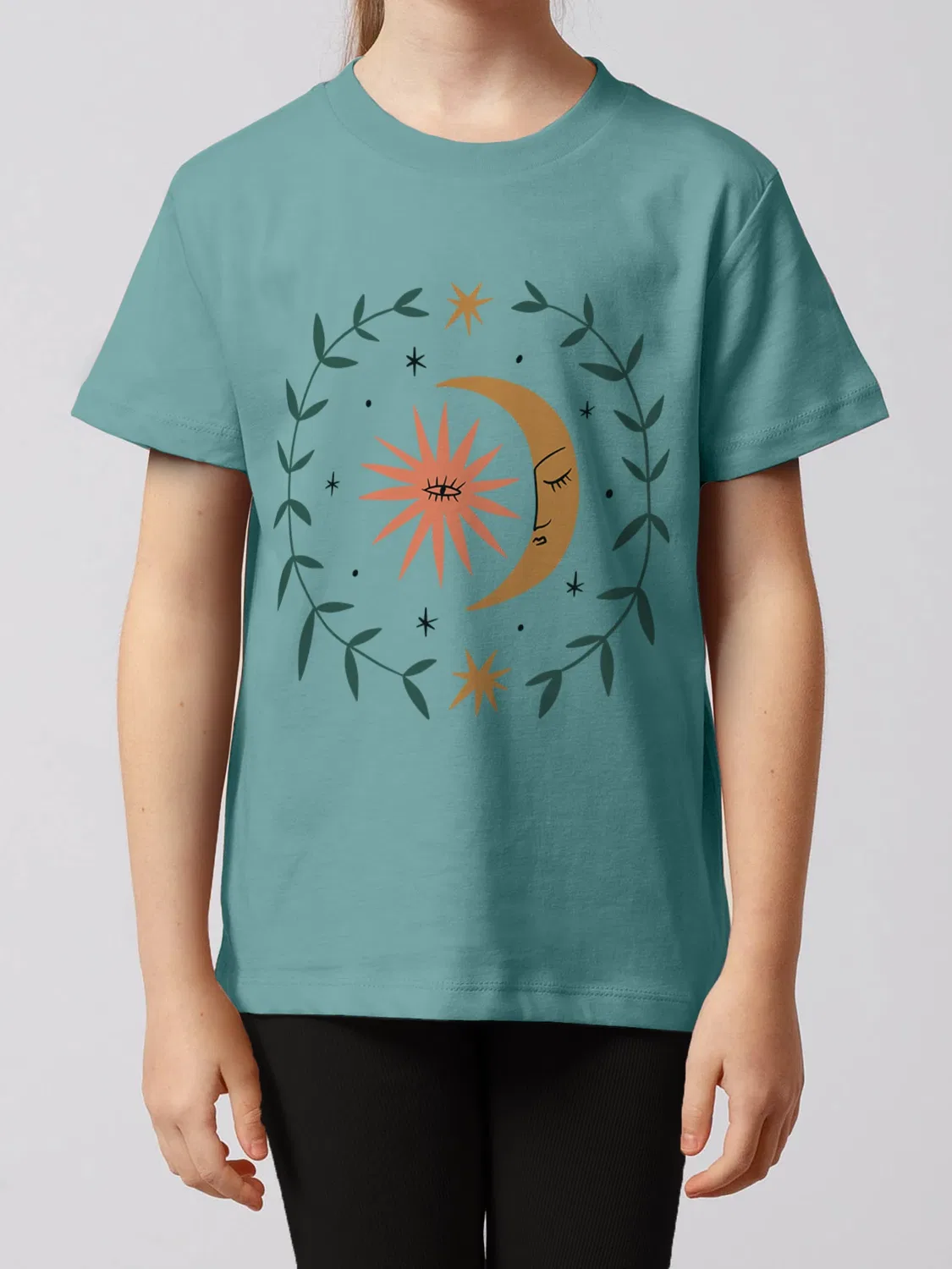 Футболка с принтом, Wat? Apparel, teal monstera