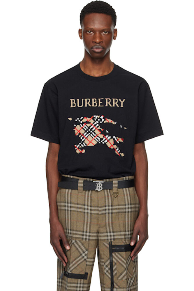 

Черная футболка с вышивкой крестом EKD​ из хлопка Burberry