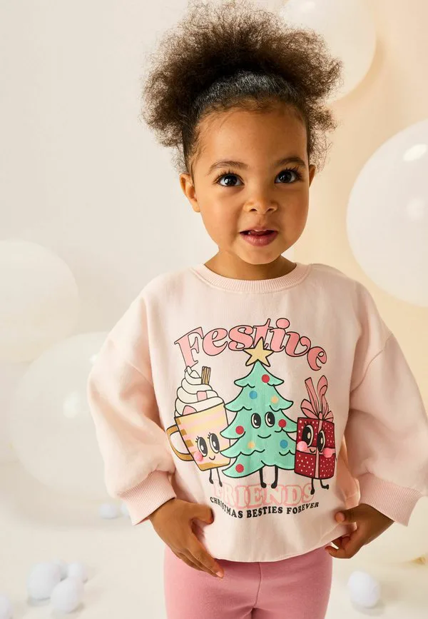 Толстовка с круглым вырезом Next, Light Pink Festive Friends Christmas