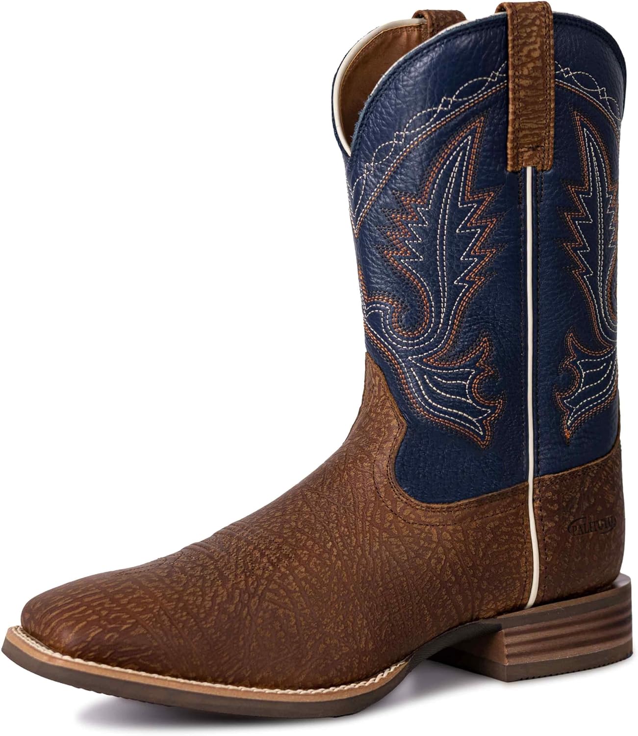 

Мужские вестерн-сапоги Palitutu, модные с вышивкой, из цельной кожи, с квадратным носком, на 4-слойной композитной подошве, противоскользящие сапоги для работы и верховой езды, синий