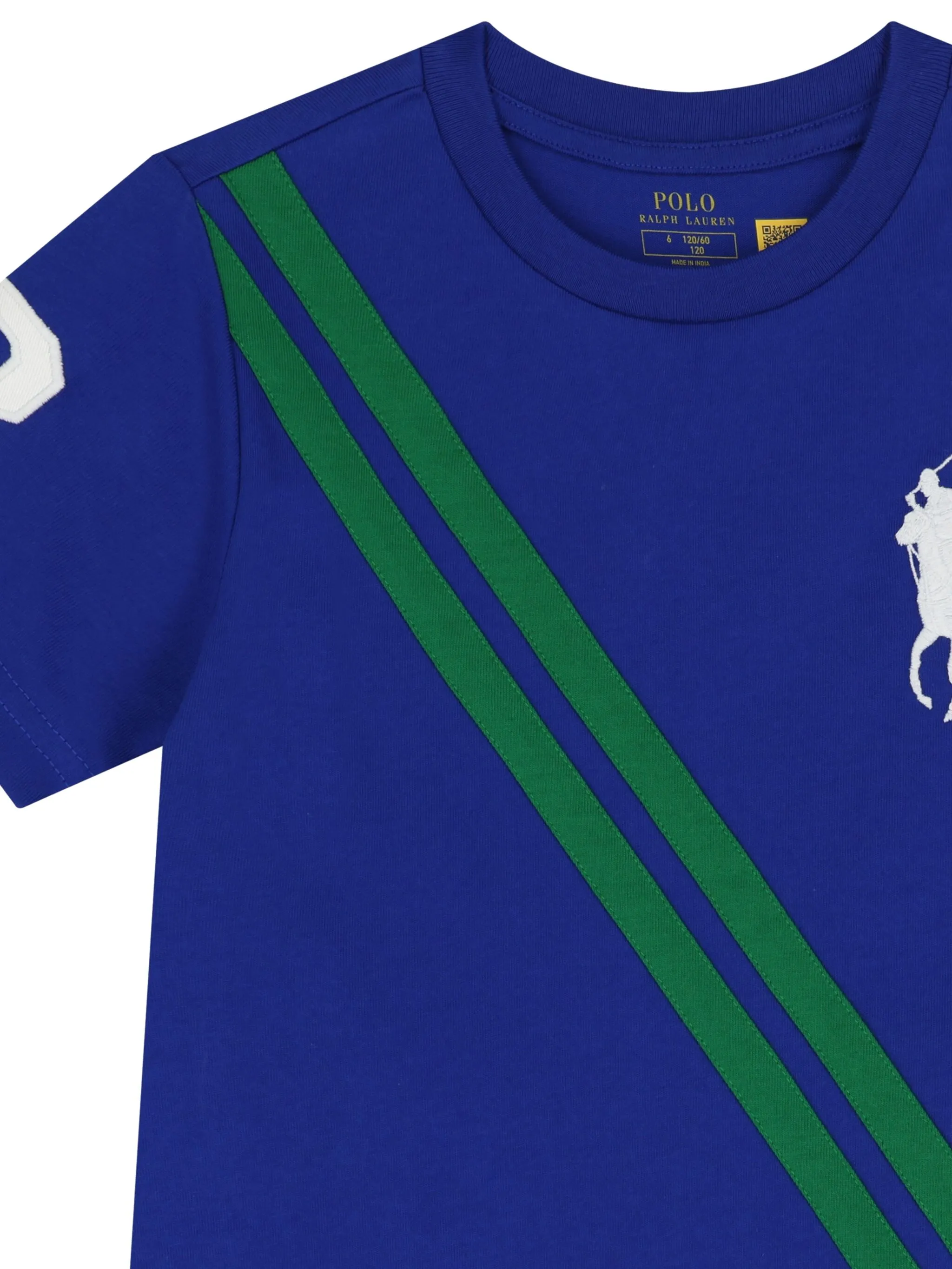 Футболка в диагональную полоску с логотипом Polo Ralph Lauren Kids, синий — фото 3