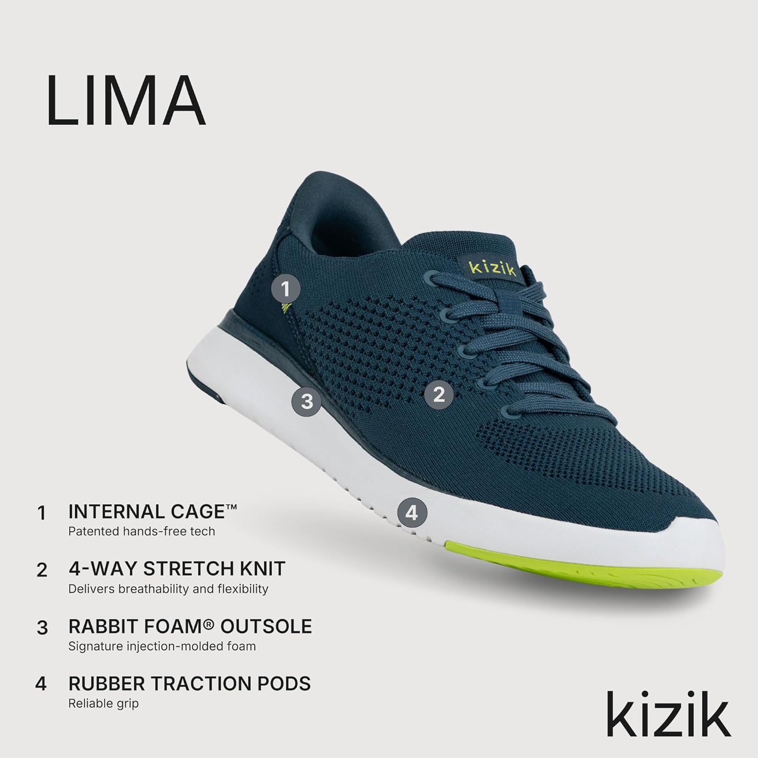 Кроссовки Kizik Slip On: Lima- удобные для повседневной носки, с Hands-Free, дышащий верх из трикотажа, мужские и женские прогулочные обувь с поддержкой свода стопы, Tidepool — фото 3