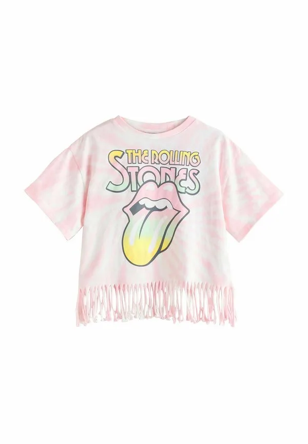 Футболка прямого кроя с принтом группы rolling stones и бахромой Next, Pink Tie Dye