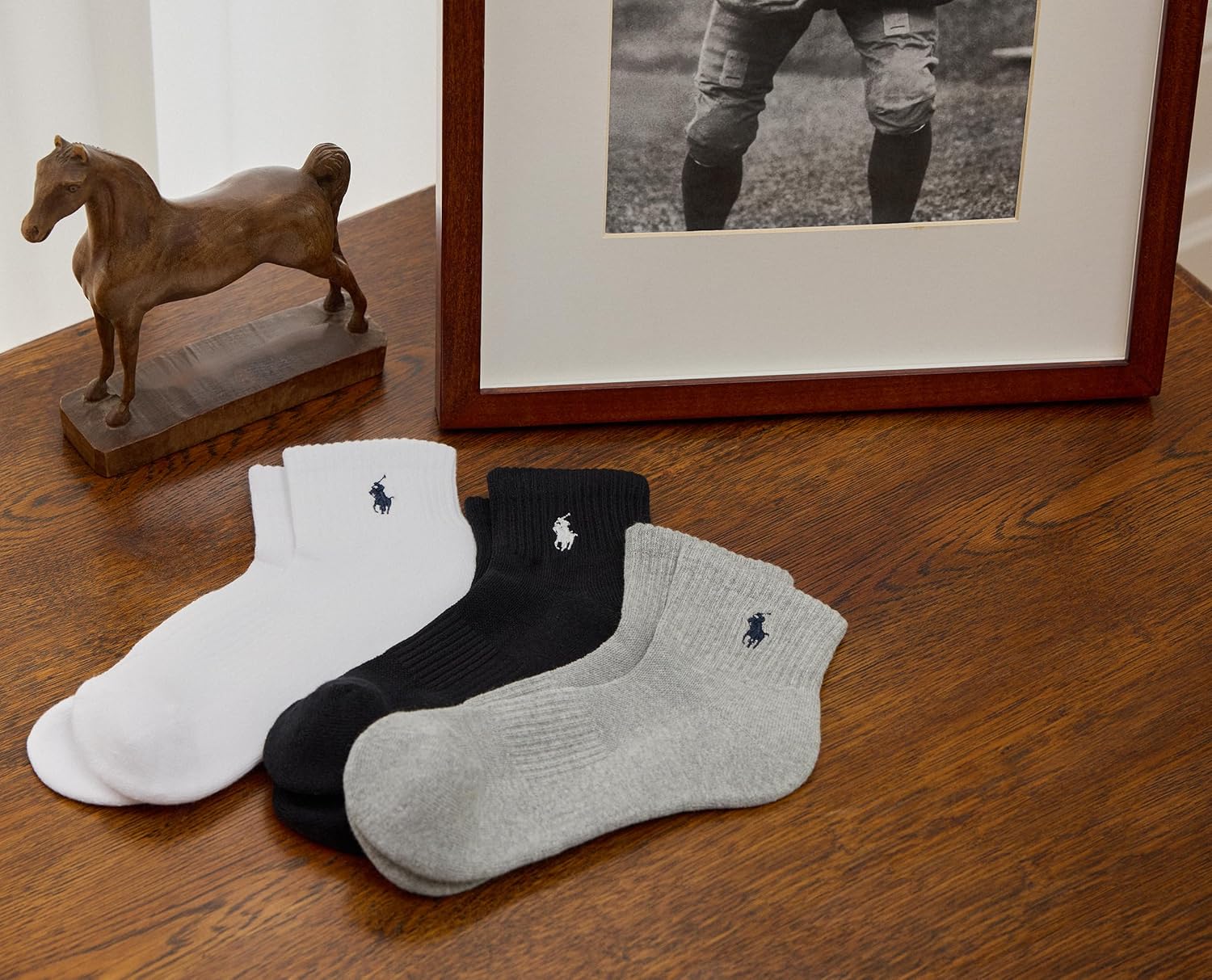 POLO RALPH LAUREN Мужские классические спортивные однотонные носки до щиколотки - набор из 6 пар - спортивные, с мягкой подкладкой, хлопок, Denim — фото 3