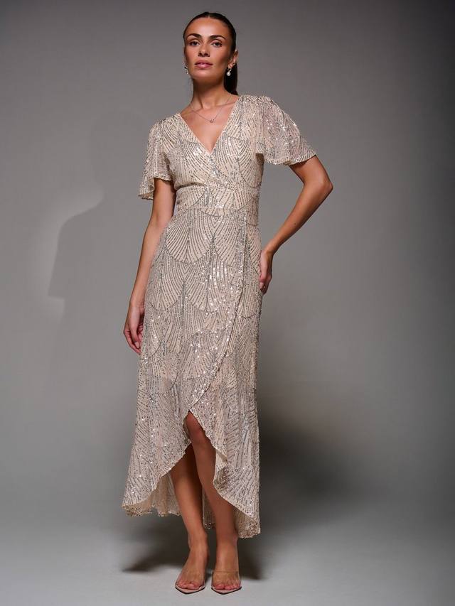 

Платье с ангельскими рукавами и пайетками Jolie Moi, Beige Silver