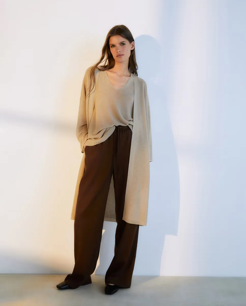 

Длинный женский фантазийный вязаный кардиган Woman El Corte Inglés, бежевый