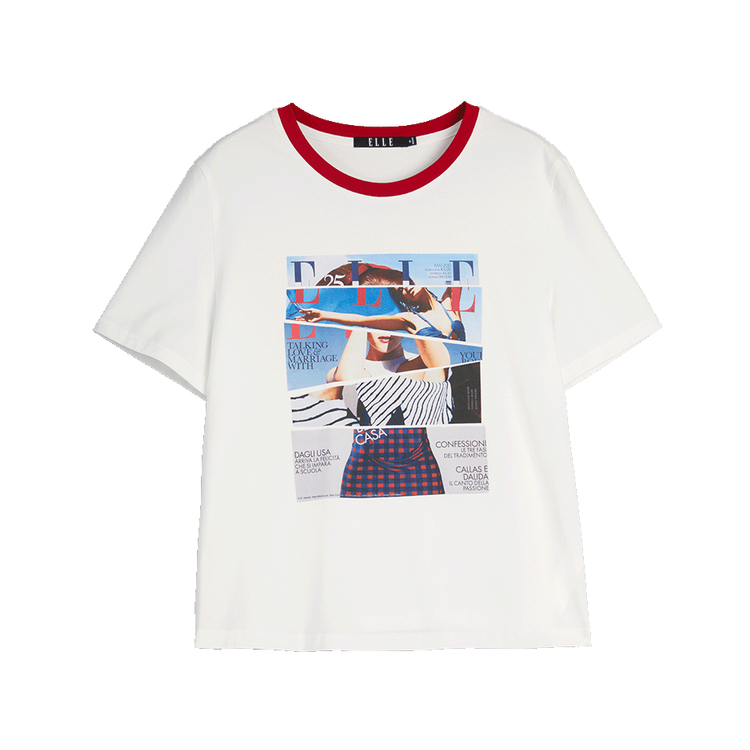 

ELLE Футболка Women's White Crew Neck Moderate Straight Fit