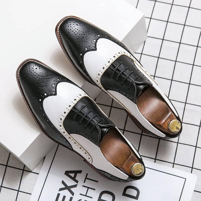 Мужские оксфорды HuitJours многокрасочные броги Wing Tip с шнуровкой, пэчворк, двухцветные, с перфорацией и круглым носком, черный — фото 2
