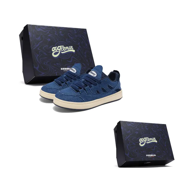 

OUGLEMEN Скользостойкие амортизирующие износостойкие легкие низкие скейтборд-кроссовки мужские - деним синий (коробка), цвет Denim Blue (Box)