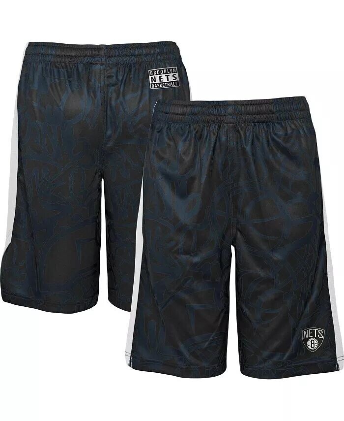 

Большие мальчики и девочки черные шорты Brooklyn Nets Scribble Dribble Baller Outerstuff