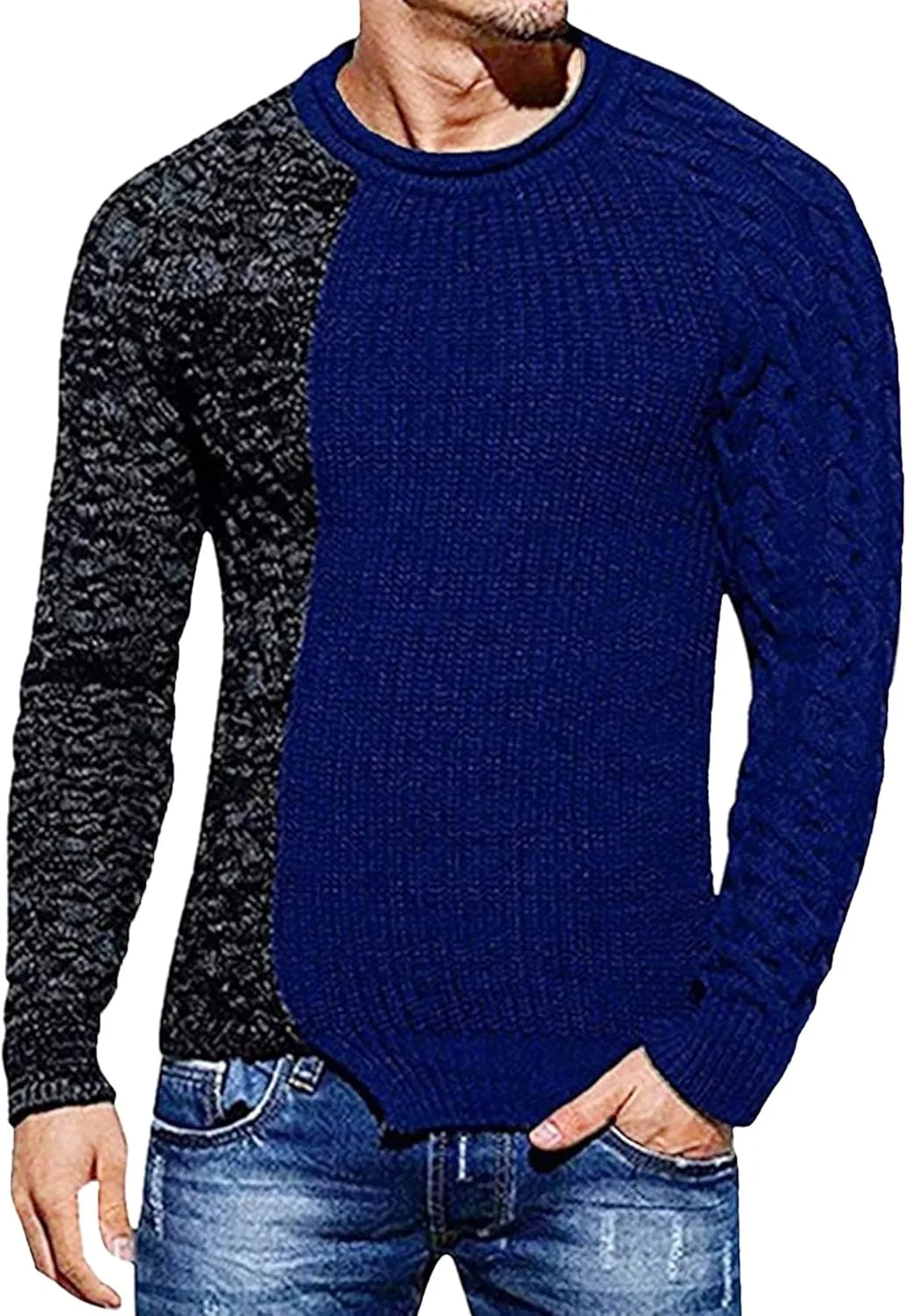 

Мужской свитер с цветными блоками, вязаный, с длинными рукавами JEShifangjiusu