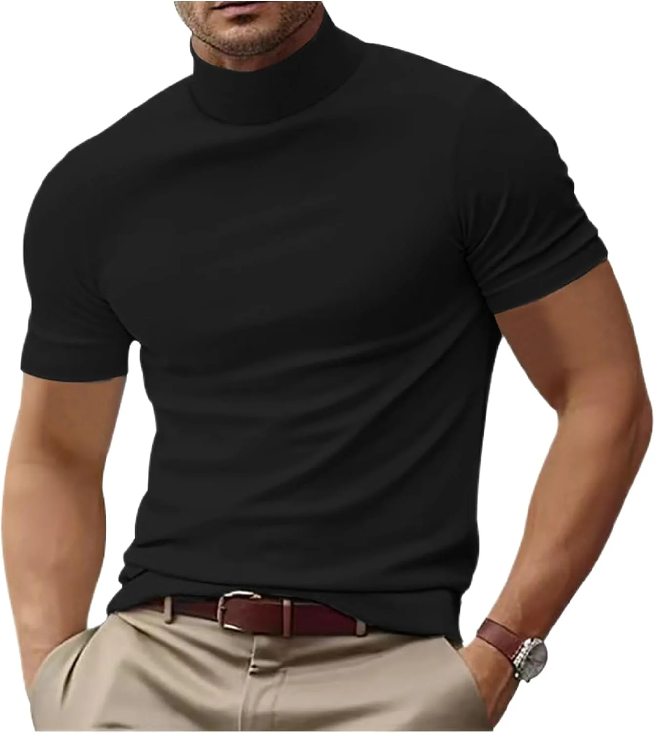 

Мужская рубашка с коротким рукавом и высоким воротником XDFVC