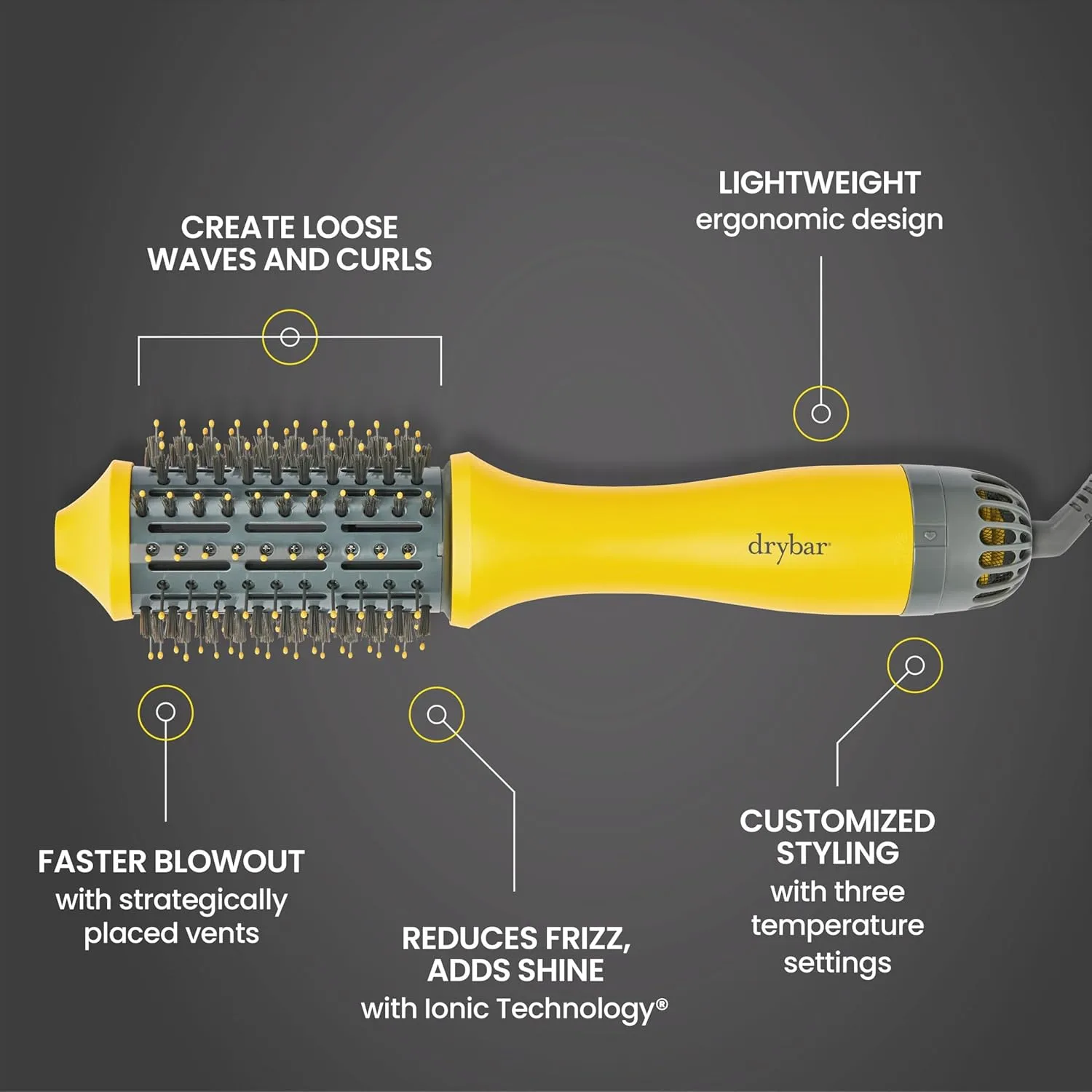 Набор насадок для фена Drybar | Быстрая укладка с большим объемом и меньшим количеством пушистости | Выберите размер насадки, подходящий для длины ваших волос и желаемой прически, Black, Yellow — фото 4
