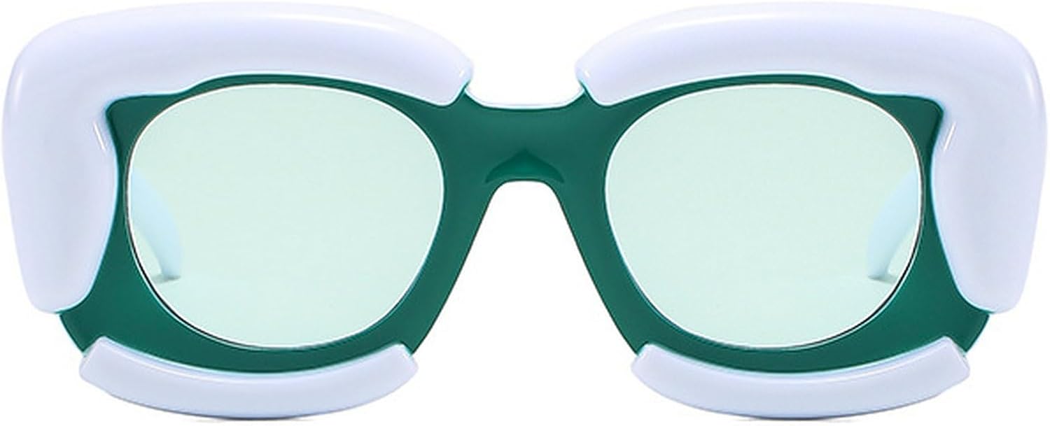 

Модные толстые круглые надувные солнцезащитные очки для женщин и мужчин в стиле ретро, ​​массивные овальные, для фестивалей и вечеринок, конфетных цветов, панк mincl, White Green