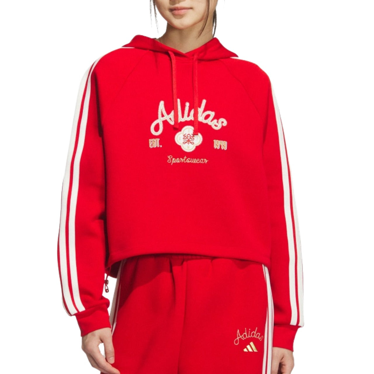 (WMNS) Толстовка с капюшоном adidas, азиатский размер, цвет «CNY Red» — фото 2