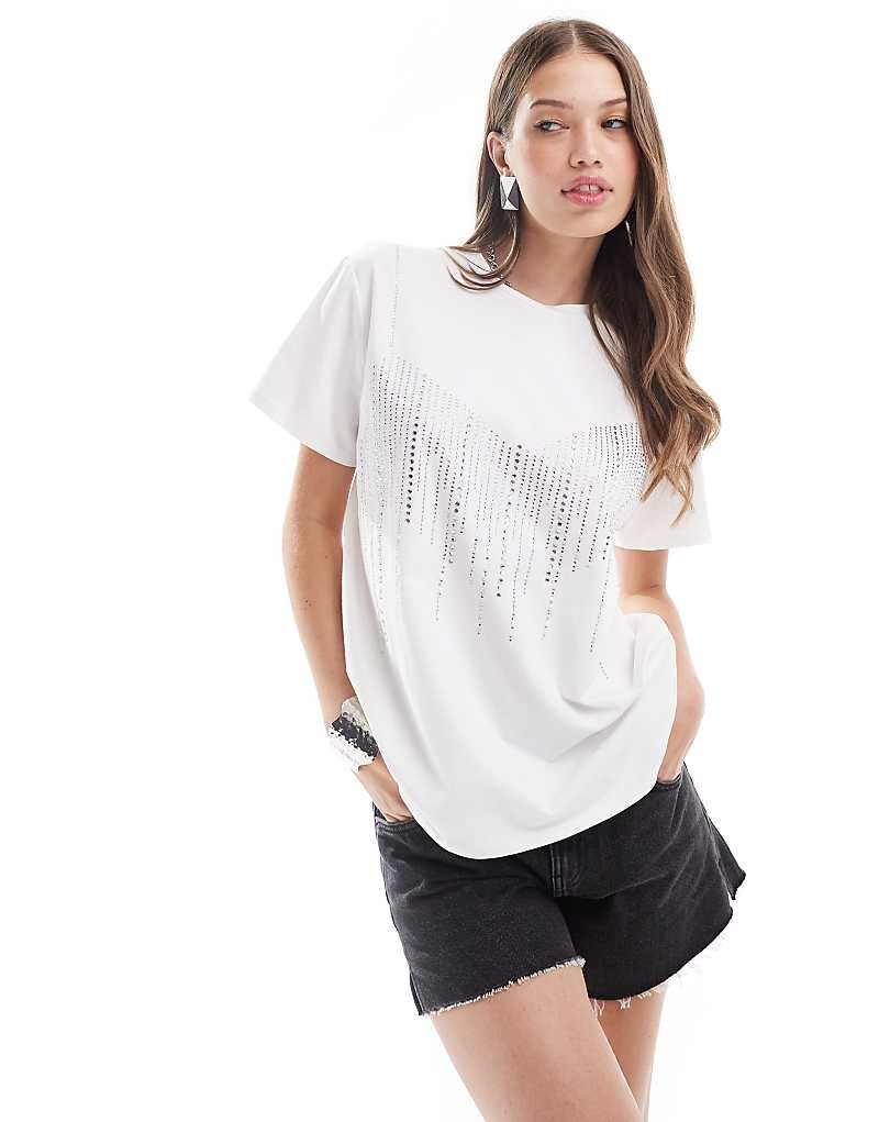 

Белая футболка оверсайз с узором из драгоценных камней ASOS DESIGN – силуэта бюстье