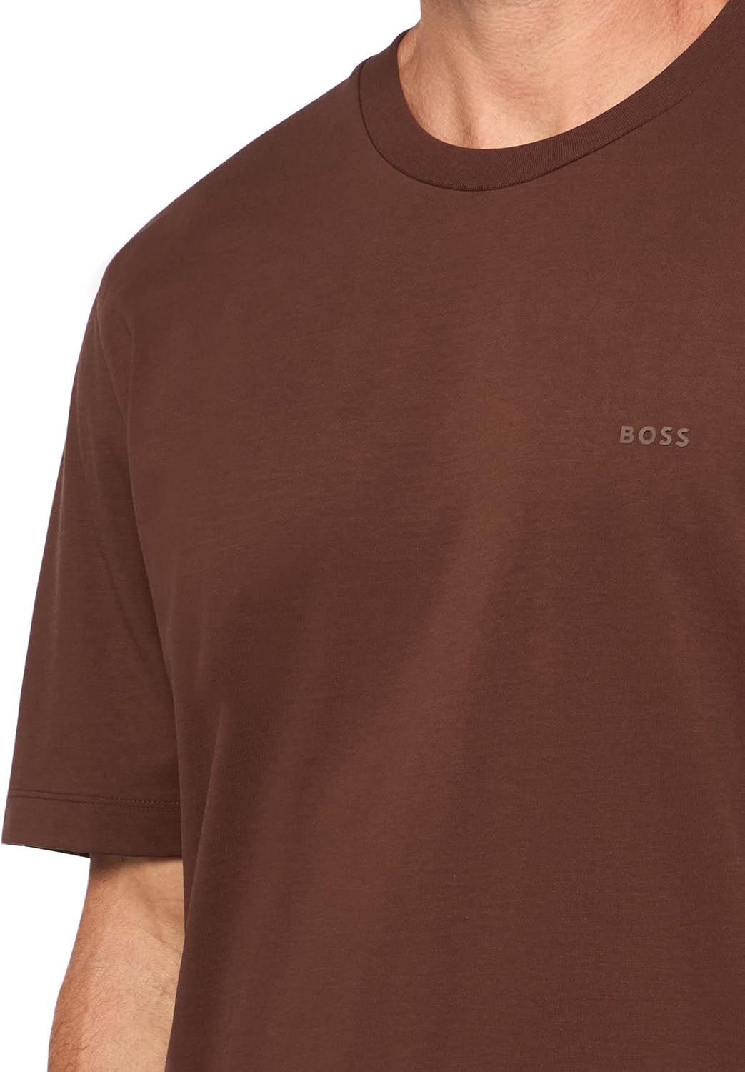 Мужская хлопковая футболка с круглым вырезом и маленьким логотипом BOSS, Brown Rust — фото 3