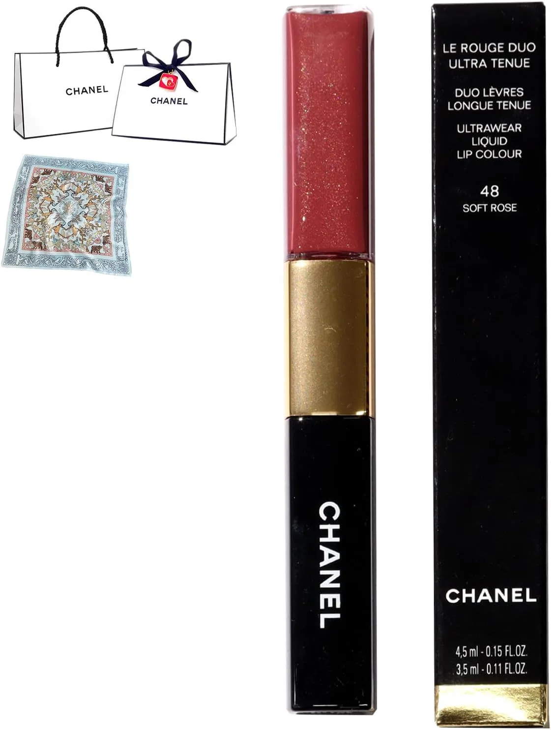 Губная помада жидкая 2-в-1 Chanel Le Rouge Duo Ultra Tuniu, оттенок 48 Soft Rose, с шармом-сердечком