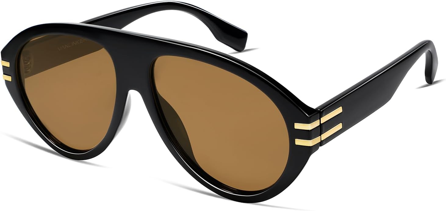 

Поляризованные ретро-солнцезащитные очки-авиаторы VANLINKER большого размера для женщин и мужчин, модные винтажные солнцезащитные очки 70-х годов VL9810, Black Frame Brown Lens