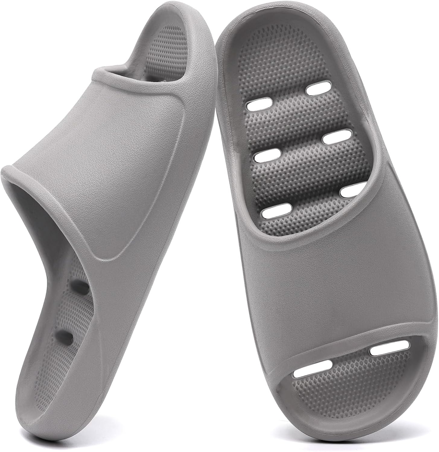 

Тапочки для душа GETOEU для женщин и мужчин, шлепанцы для бассейна, мягкие с амортизацией, противоскользящие, удобные, с поддержкой свода стопы, быстро сохнущие с дренажными отверстиями, массажные шлепанцы для ванной, серый