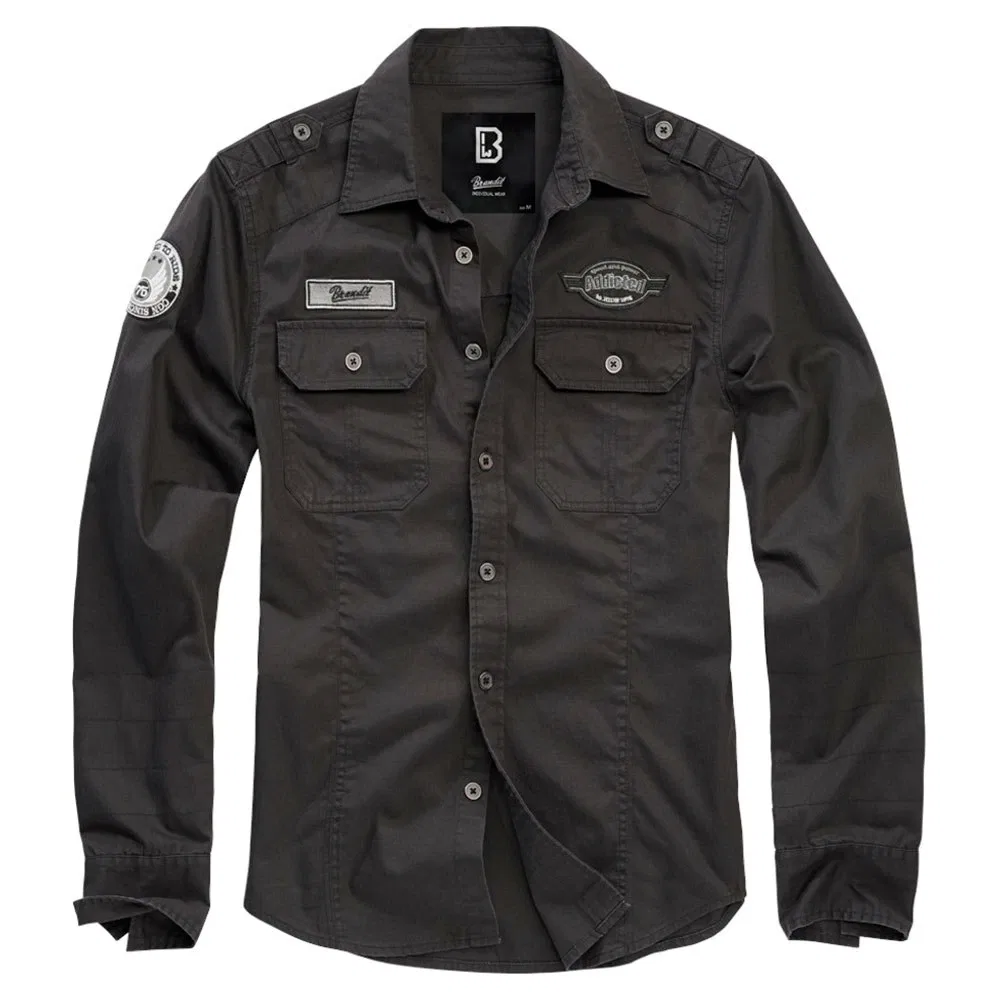 Казуальная рубашка Brandit Luis Vintage Long Sleeve Shirt, черный