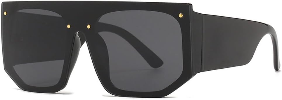 

Модные винтажные солнцезащитные очки большого размера для женщин и мужчин, роскошные солнцезащитные очки с плоской верхней частью и крупной оправой, дорожные очки с заклепками, защита от УФ-излучения UV400 generic, Black Black