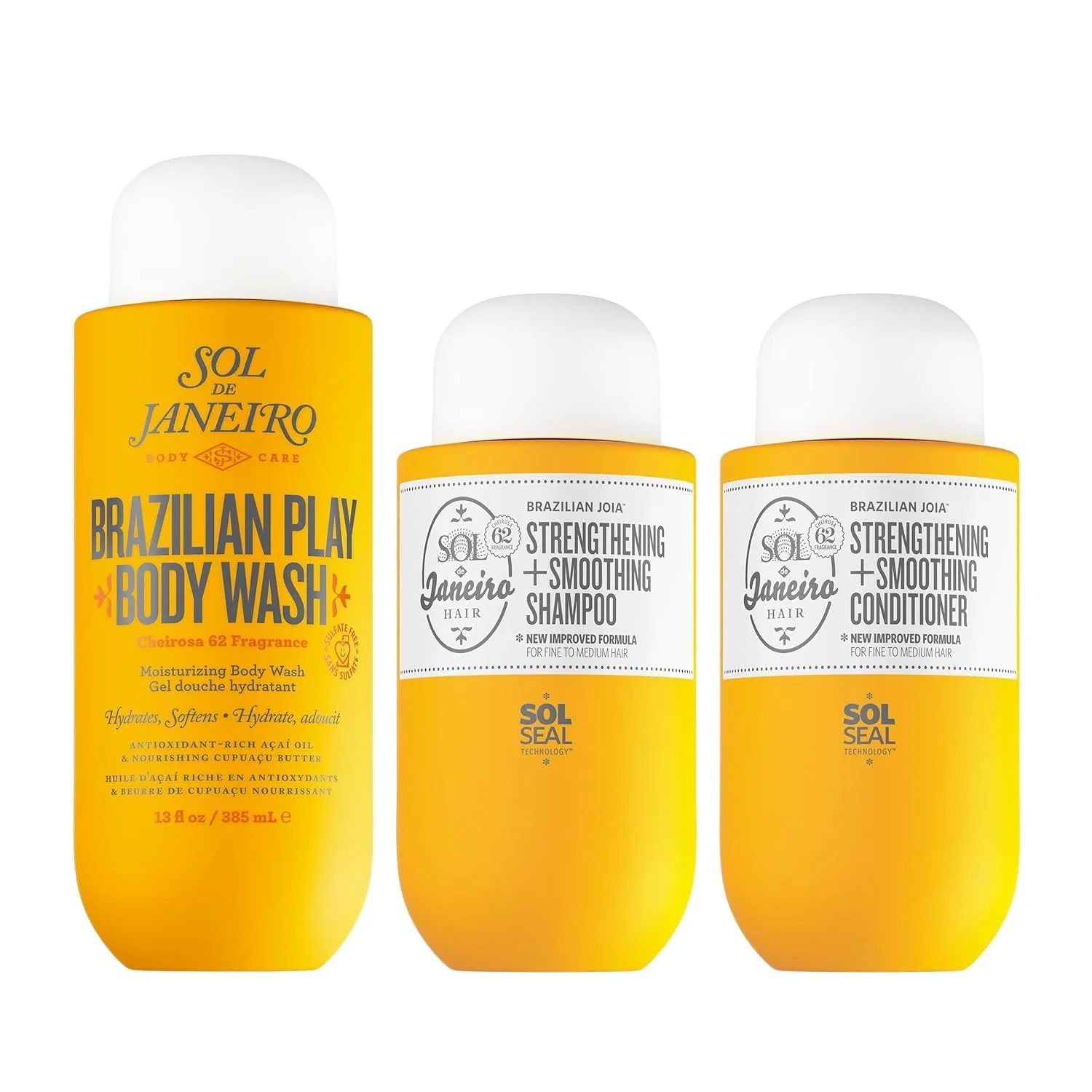 Набор для душа Sol de Janeiro Ultimate Shower Bundle - увлажняющий гель для душа Brazilian Play, шампунь и кондиционер Brazilian Joia для восстановления поврежденных тканей - эксклюзивно на Amazon.