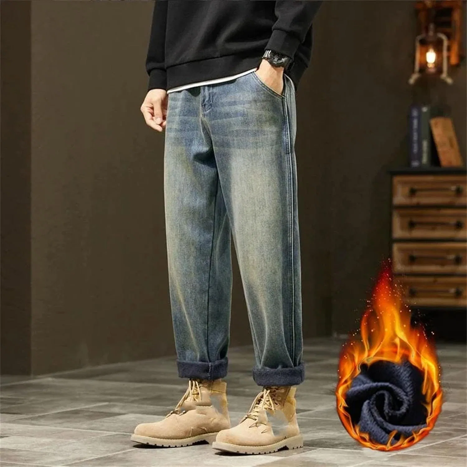 Джинсы свободные Men's Velvet Harun, хуайцзюлань — фото 3