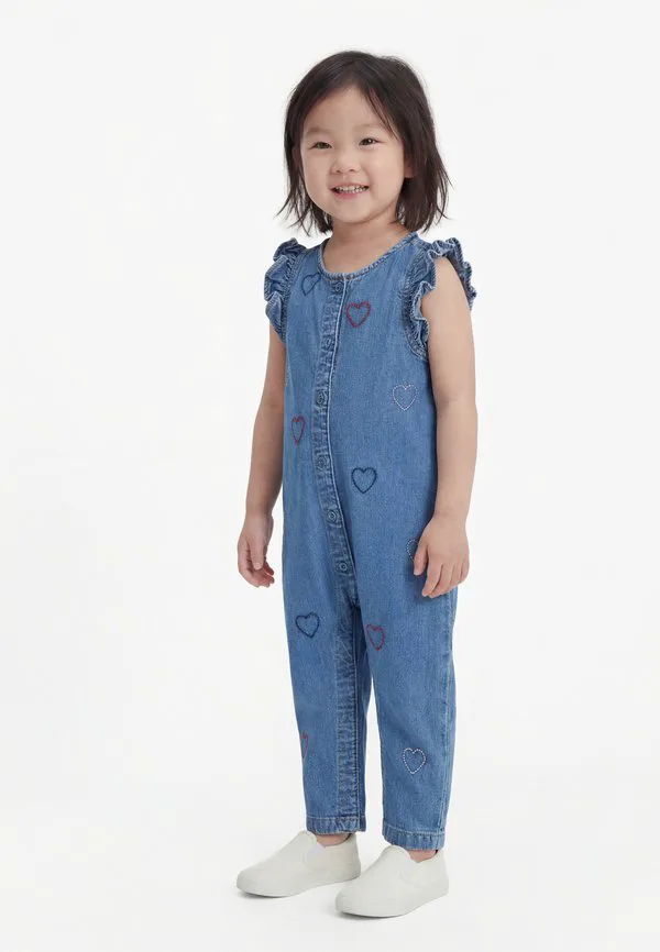 Детский джинсовый комбинезон с вышитыми сердечками Gap, Blue Denim
