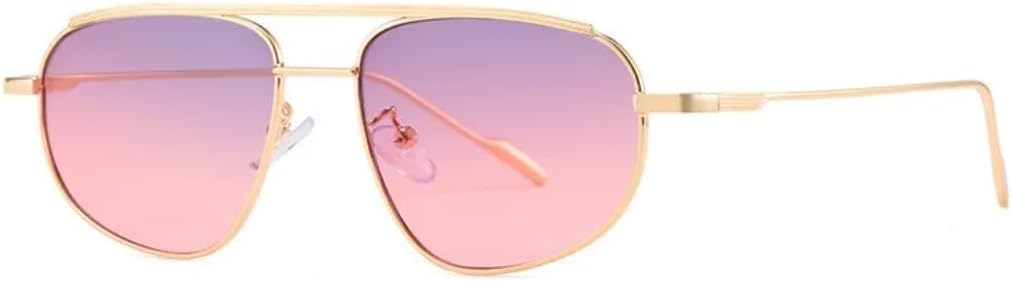 

Овальные солнцезащитные очки для женщин и мужчин, роскошные, в стиле ретро, ​​с двойной перемычкой, металлической оправой, защита от УФ-излучения UV400 UATXTAU, Gold Grey Pink
