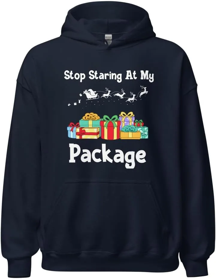 Толстовка с принтом «Stop Staring At My Package» | Юмористическая новогодняя толстовка унисекс Generic, темно-синий