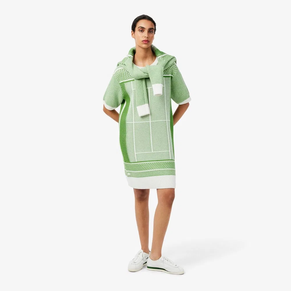 Платье Lacoste с графическим узором, зеленое — фото 4