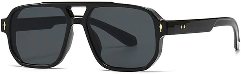 

Солнцезащитные очки в стиле ретро с двойной перемычкой для женщин, градиентные линзы, защита от УФ-излучения UV400, модные заклепки для мужчин HVTVTLA, Black Gray