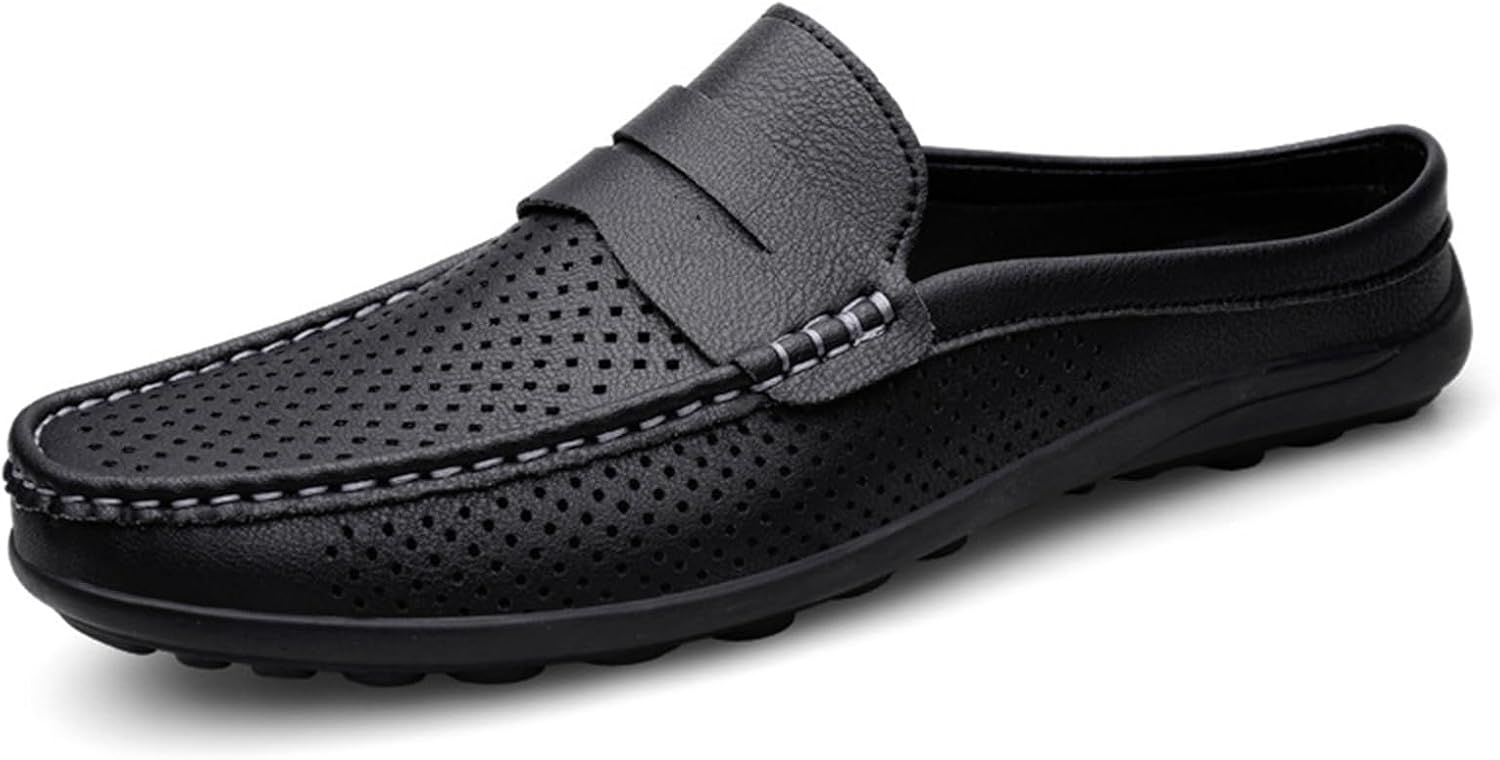 

Мужские кожаные мюли CHUUMEE с вырезами, без задника, на плоской подошве, повседневные лоферы, туфли для прогулок и свадеб, черный