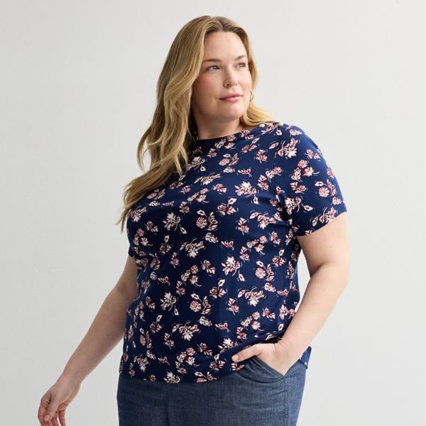 

Футболка большого размера с пуговицами на плече Croft & Barrow, цвет navy dainty floral