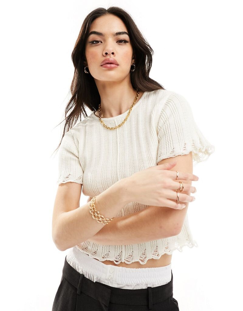 

Кремовая трикотажная рубашка в рубчик ASOS DESIGN