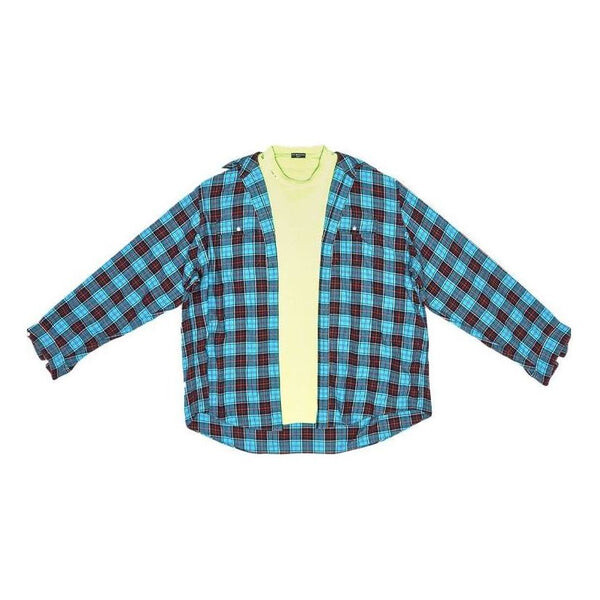 

Рубашка trompe l'oeil checked shirt and t-shirt 'blue neon yellow' Balenciaga, синий