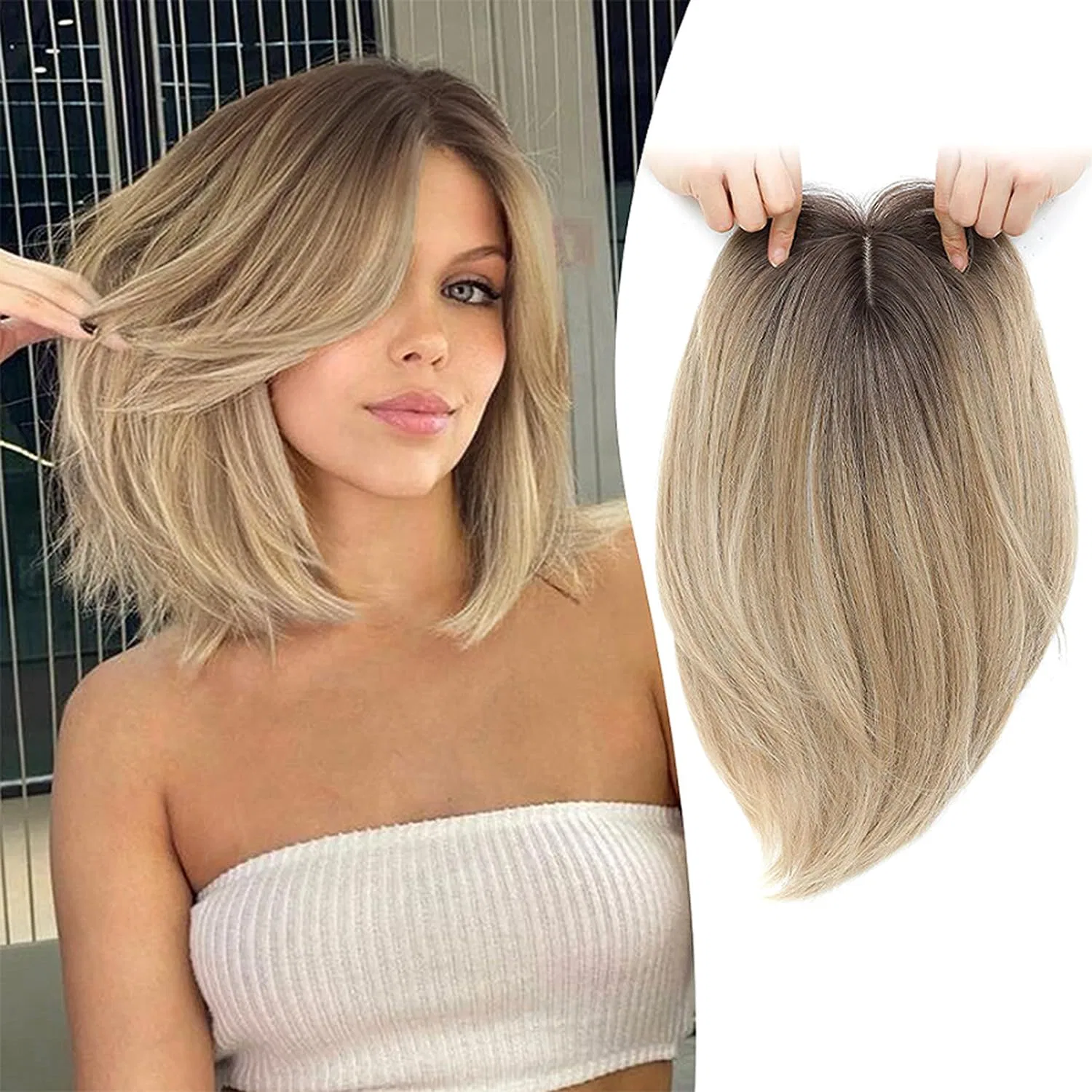 Накладка для волос MORICHY для маскировки истончения, 16.5 x 16.5 см Morichy, Ombre Blonde With Dark Roots