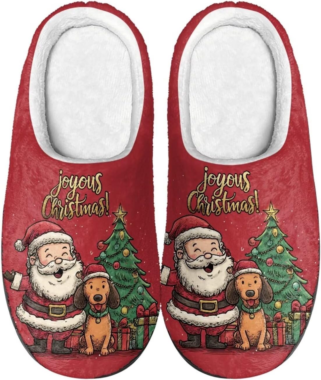 

Домашние тапочки COEQINE для женщин, мягкие, теплые, нескользящие, зимние, размеры US 4-12, Santa Claus Red Dog Xmas Decor