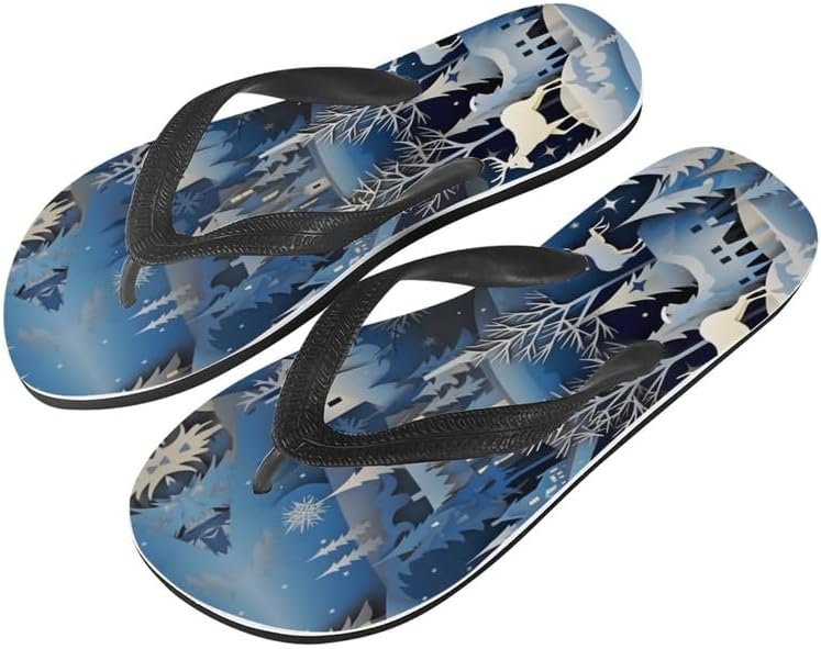 

Женские шлепанцы Semiouray с эффектом тай-дай, классические мужские вьетнамки Galaxy, этнические мягкие удобные унисекс шлепанцы для ванной, Deer Forest Snowflake
