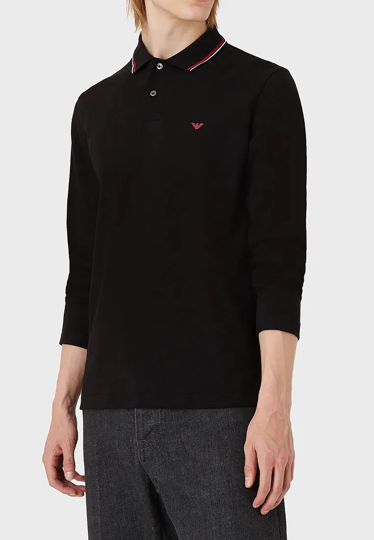 Мужское поло с длинным рукавом, черное, модель 8N1FB5 1JPTZ Emporio Armani — фото 3