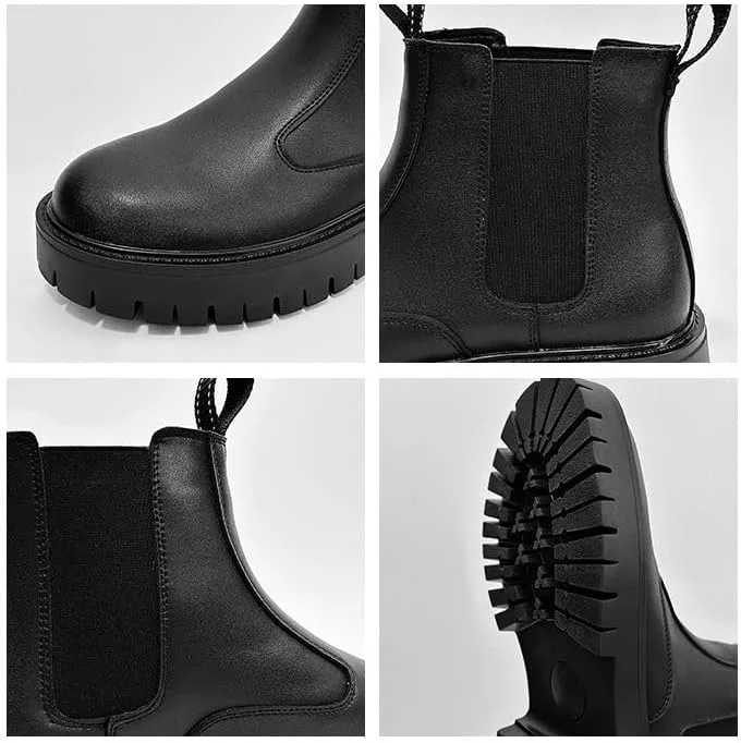 Мужские ботинки-челси из натуральной кожи, модные, без застежки, деловые формальные, уличные с рифленой подошвой, повседневные, рабочие, ковбойские, на шнуровке, ботинки на щиколотку для мужчин Generic, черный