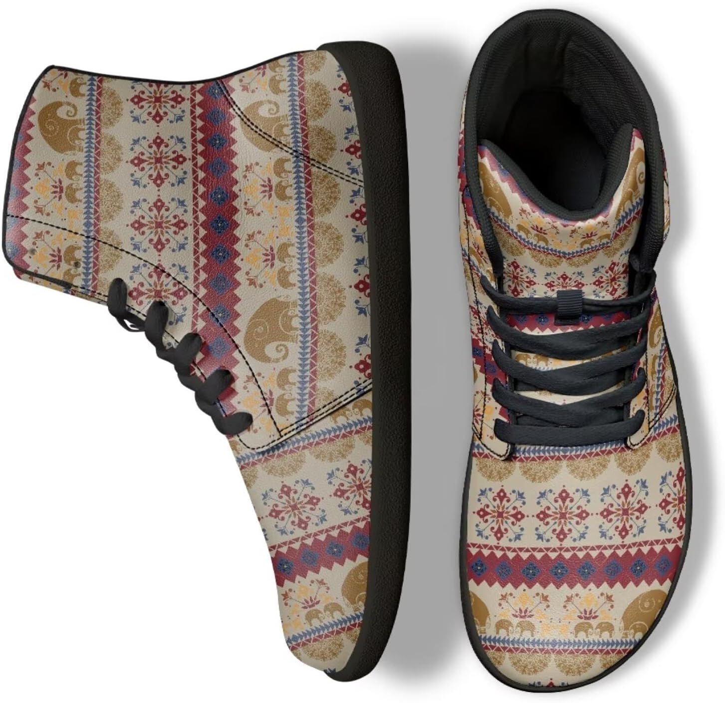 

Кроссовки Binienty High Top Barefoot для женщин и мужчин, модные с нулевым перепадом, водонепроницаемые походные ботинки из ПУ-кожи, Retro Tribal Ethnic Elephant