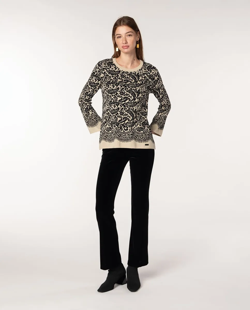 

Женский свитер с жаккардовым узором, кружевной мотив, расклешенные рукава Naulover, черный