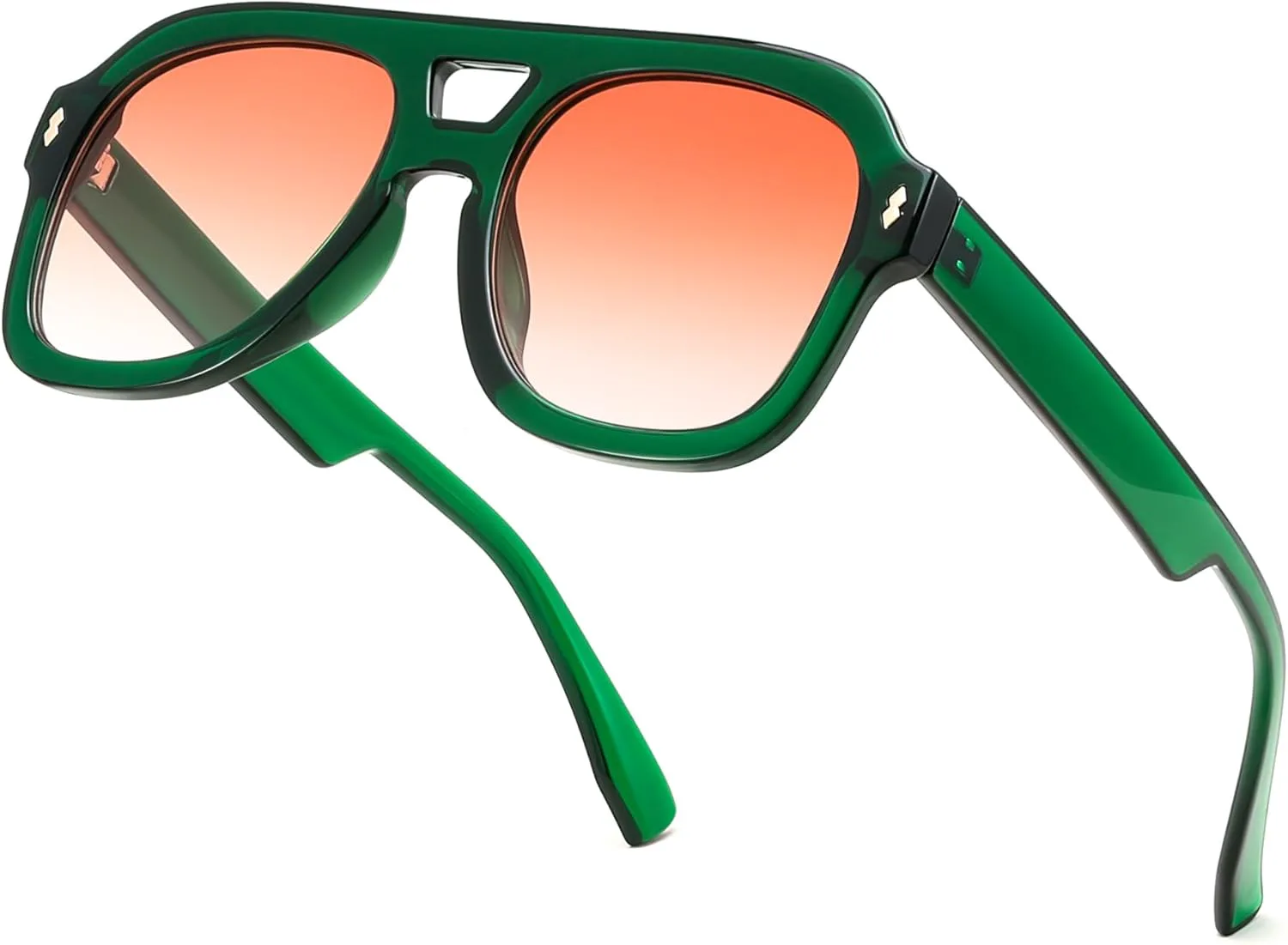 

Солнцезащитные очки FEISEDY Retro Thick Aviator для женщин и мужчин, большие винтажные классические квадратные очки-пилот B9174, Green - Gradient Red Brown