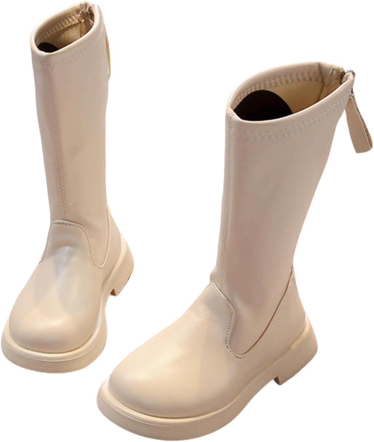 

Детские модные сапоги до колена для девочек с низким каблуком, задней молнией, высокие сапожки для верховой езды, повседневные длинные сапоги для маленьких и больших детей Generic, Beige