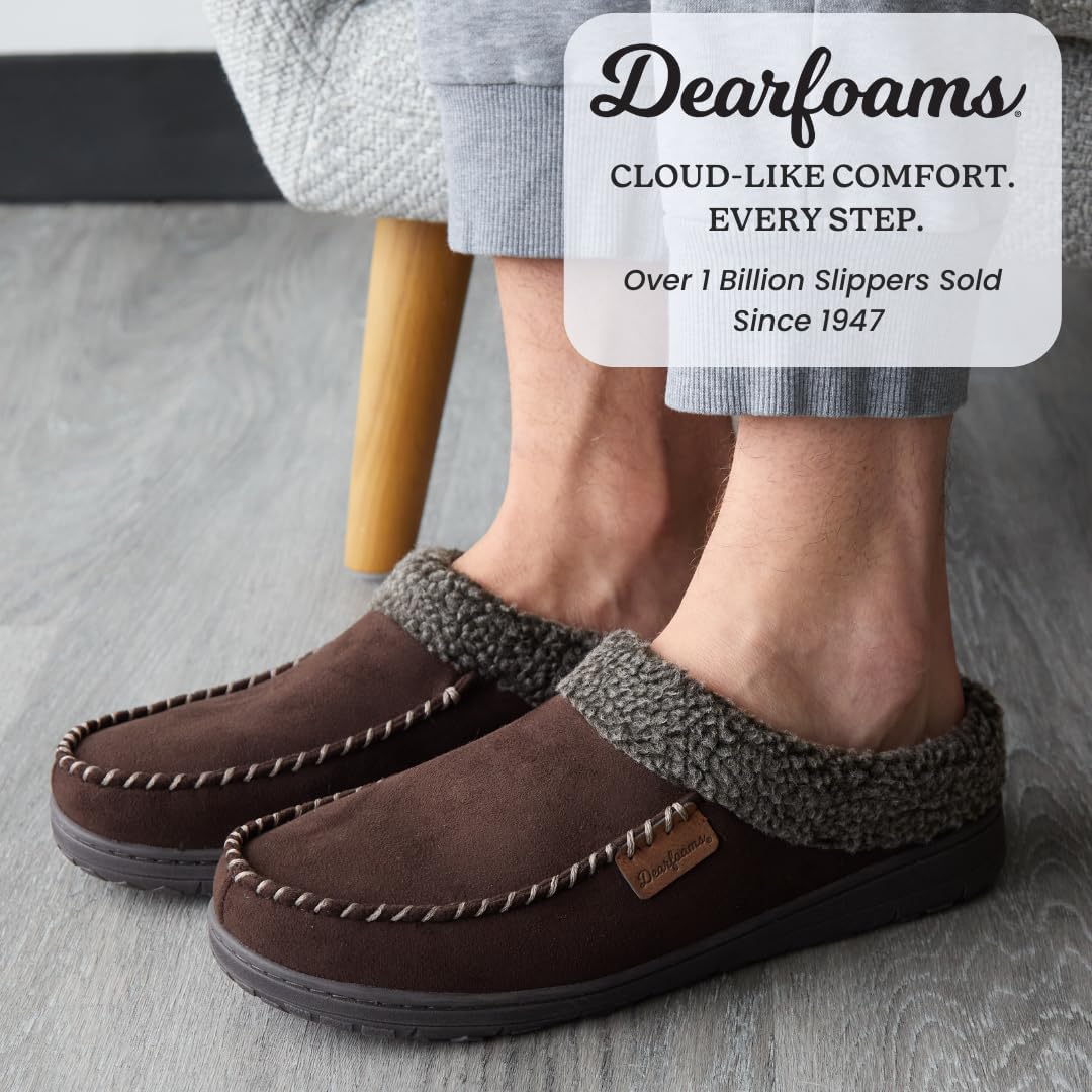 Мужские тапочки Dearfoams Brendan для дома и улицы с дышащей стелькой из пены с эффектом памяти и широкой посадкой, Coffee — фото 2