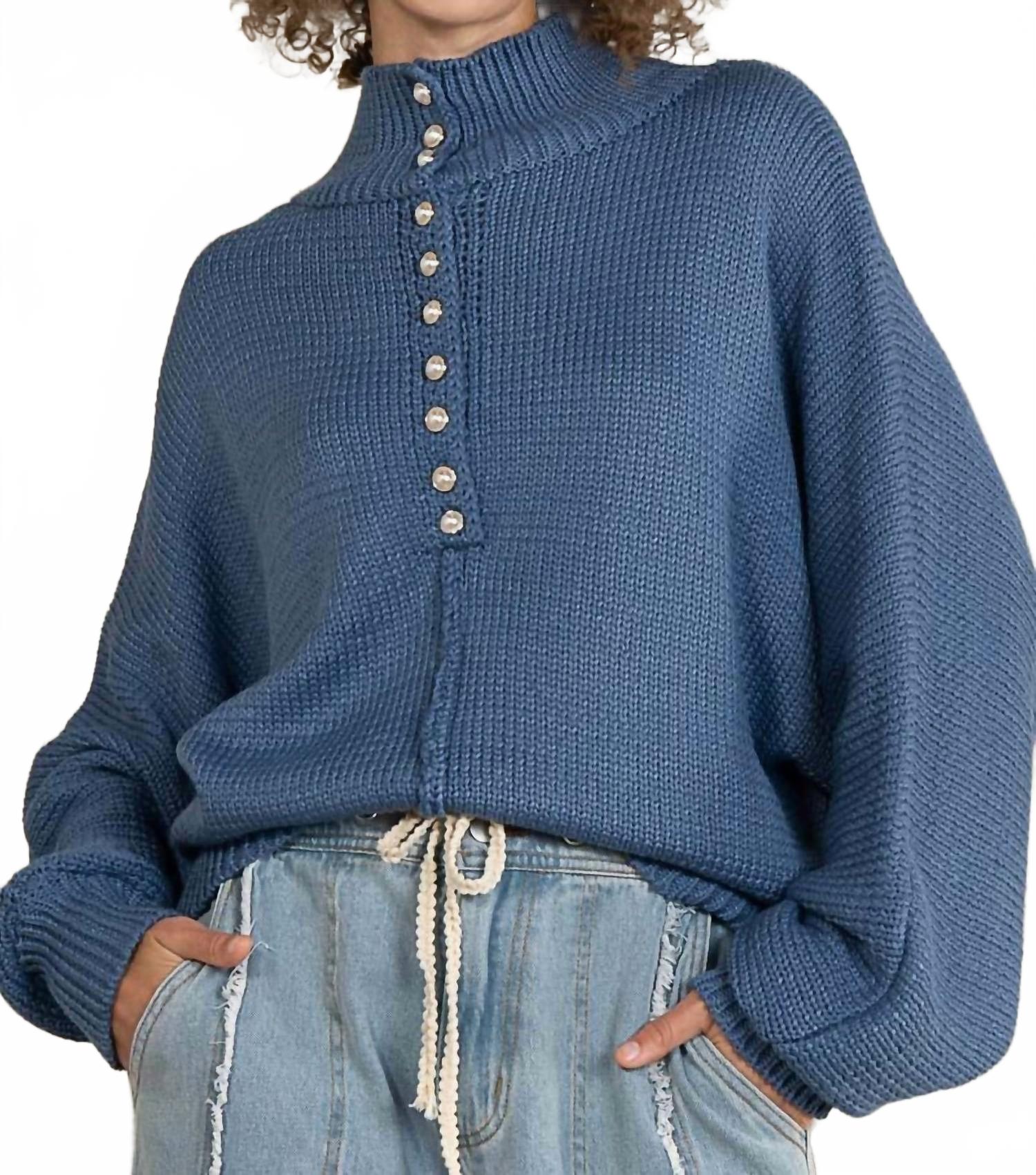 

Свитер с жемчужными пуговицами синего цвета Pol, синий