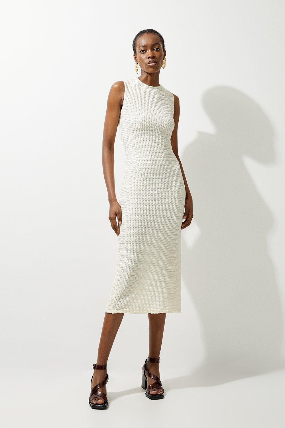 

Платье макси из фактурного джерси-гонщика Karen Millen, белый